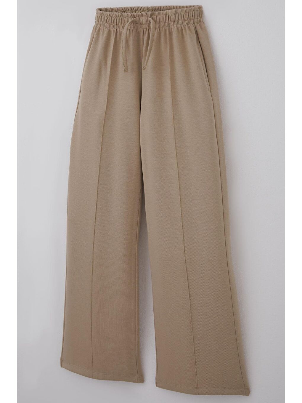 Kız Çocuk Eşofman Altı Çima Dikiş Detaylı Bağcık Aksesuarlı Cepli Bej (9-14 Yaş)-2