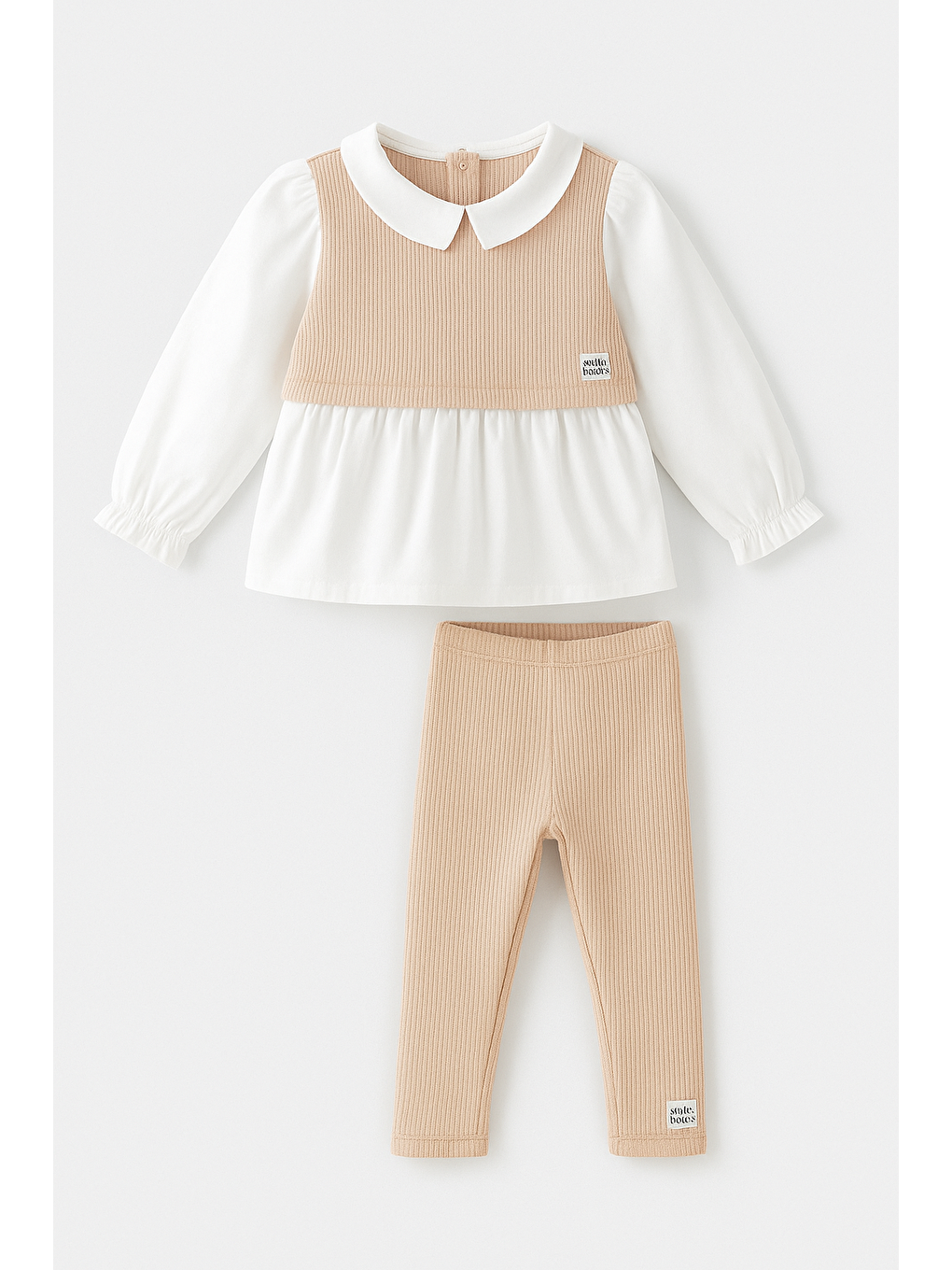 Karışık Kız Çocuk Pamuklu  Ribana Taytlı Gömlek Yaka İki Parça Takım – Uzun Kollu-2