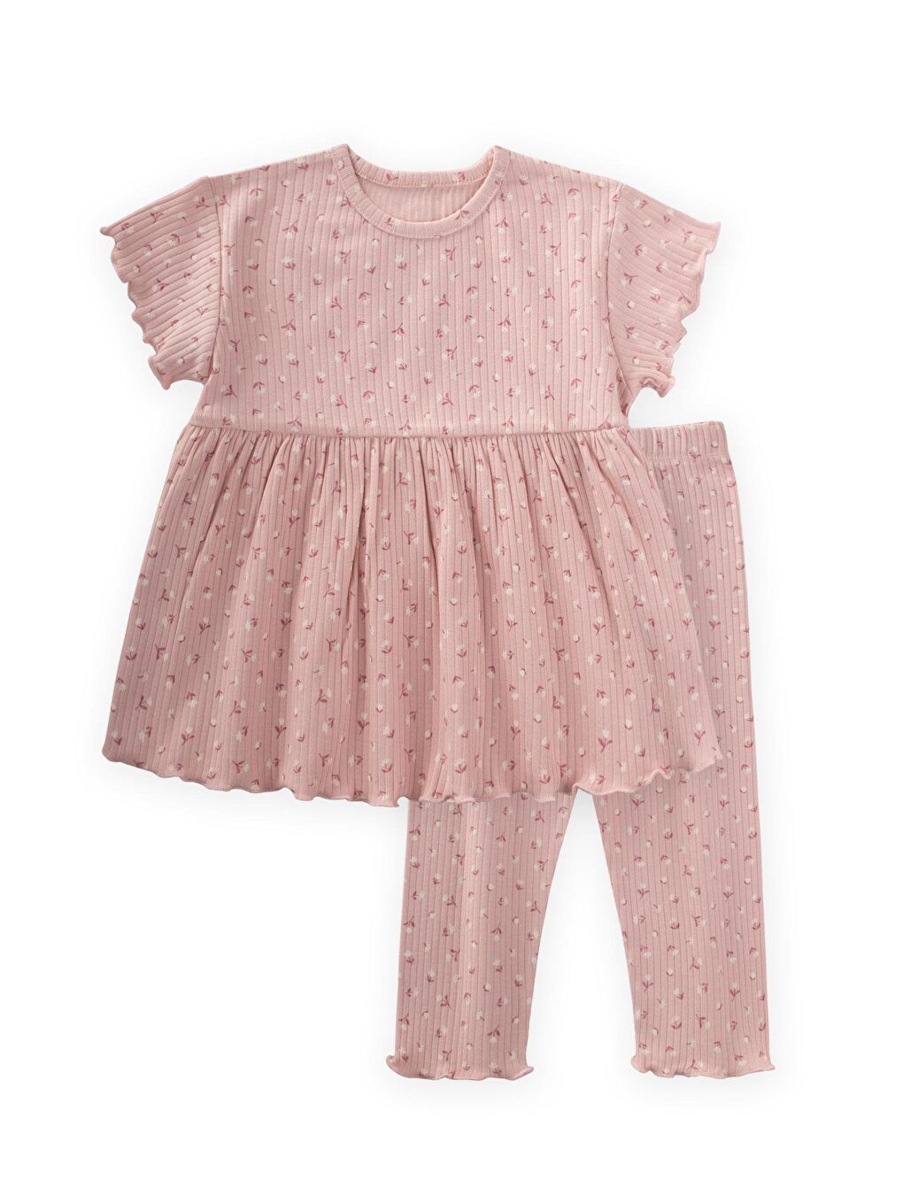 Desenli Fitilli Tunik Takım 1-8 Yaş Pudra Pembe