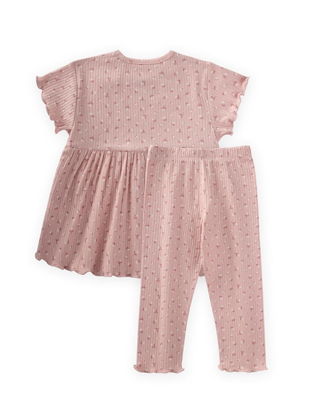Desenli Fitilli Tunik Takım 1-8 Yaş Pudra Pembe-1