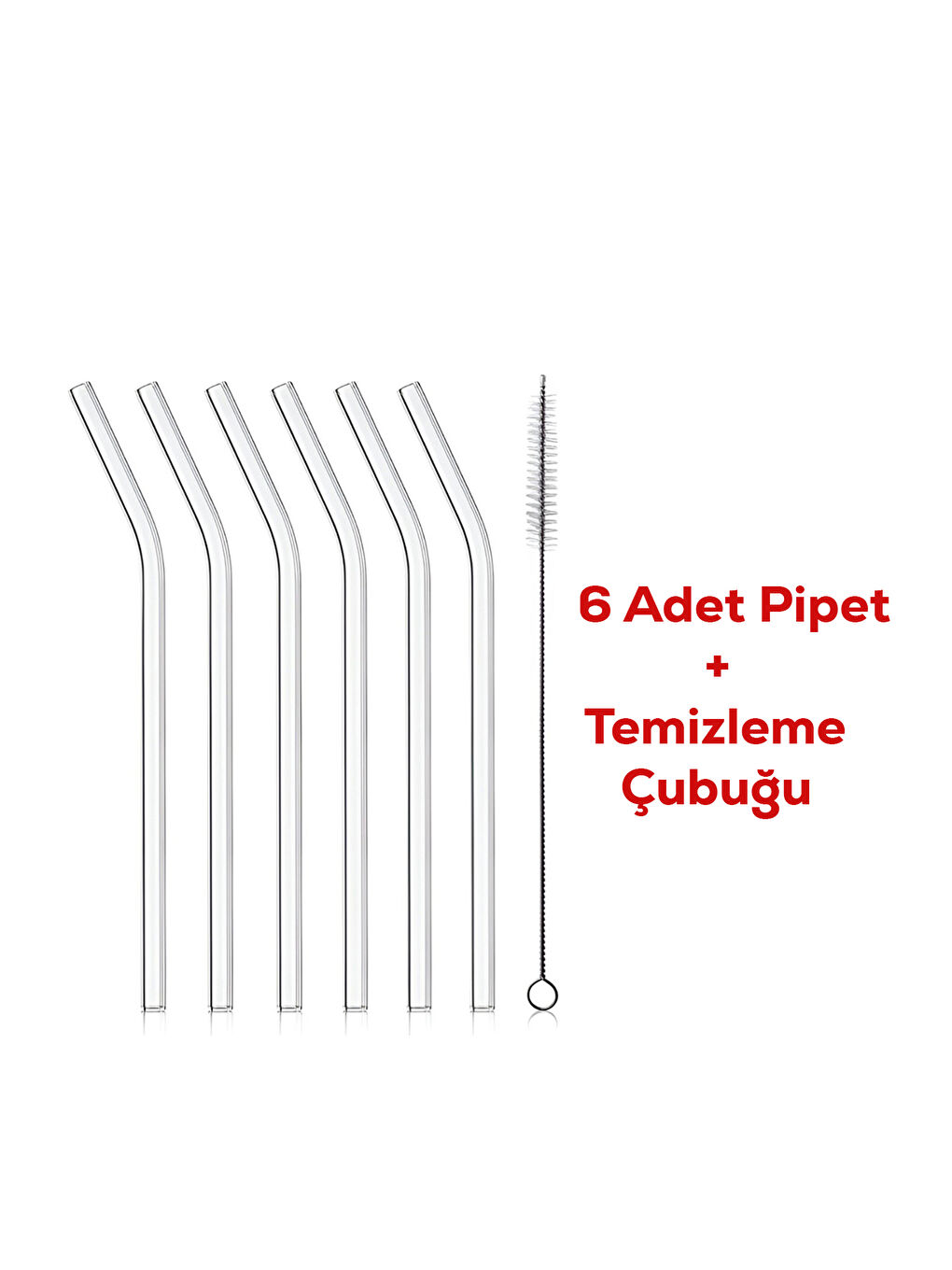 Porsima Şeffaf 6 li Isıya Dayanıklı Cam Pipet-20 Cm Boy Temizleme Fırçası - 1