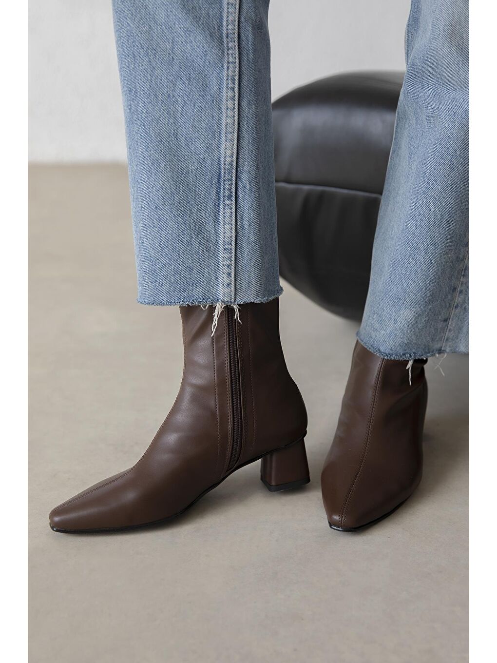 Kahverengi Amor Kadın Streç Küt Kalıp Deri Bot Kahve-1