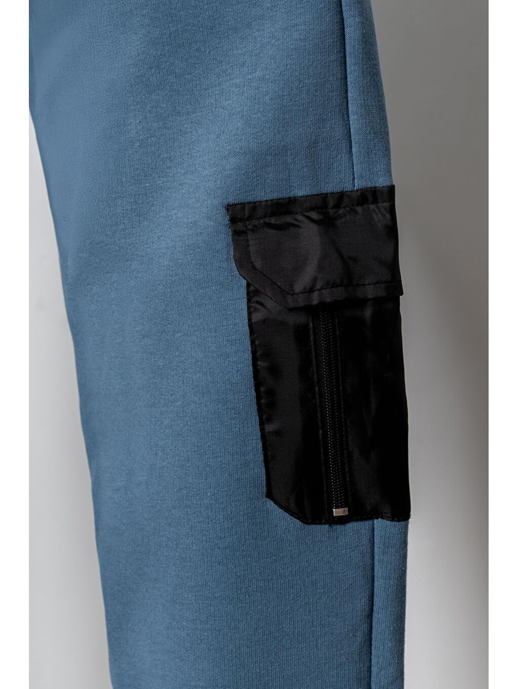 Mavi 3 İp İki Diz Mikro Kargo Cepli Sağ Cep Fermuarlı Erkek Çocuk Eşofman Altı-3