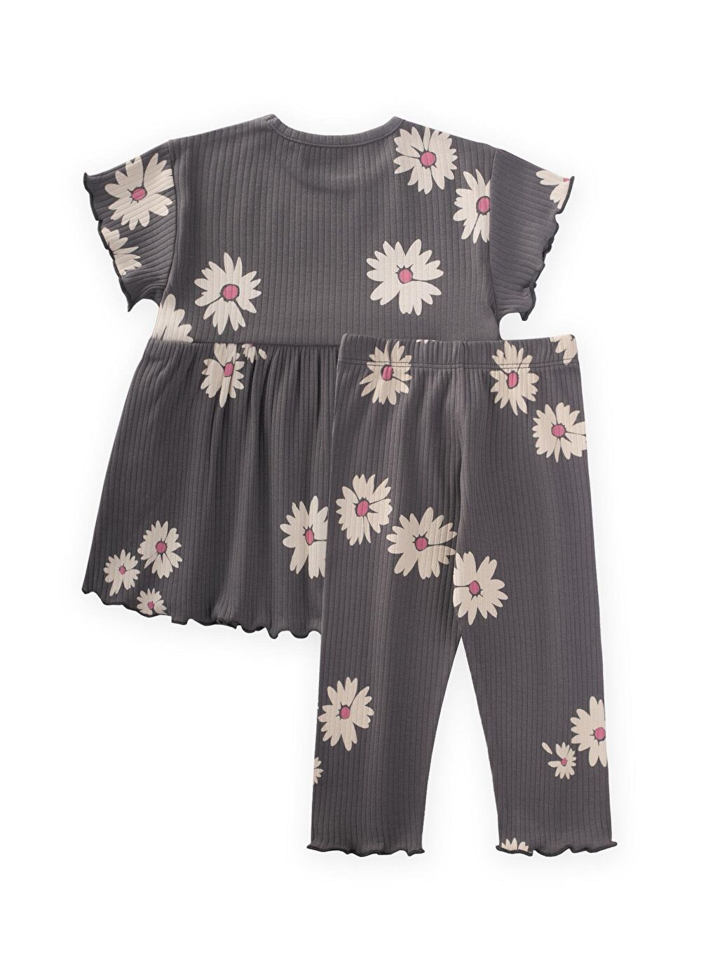 Desenli Fitilli Tunik Takım 1-8 Yaş Gri-1