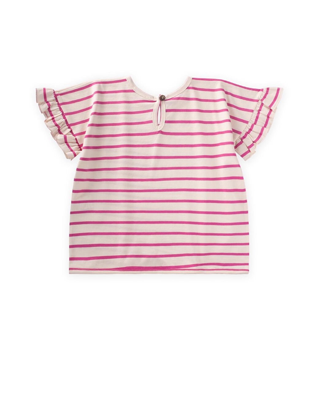 Çizgili Bağlamalı Kız T-Shırt 3-10 Yaş Fuşya Çizgili-1