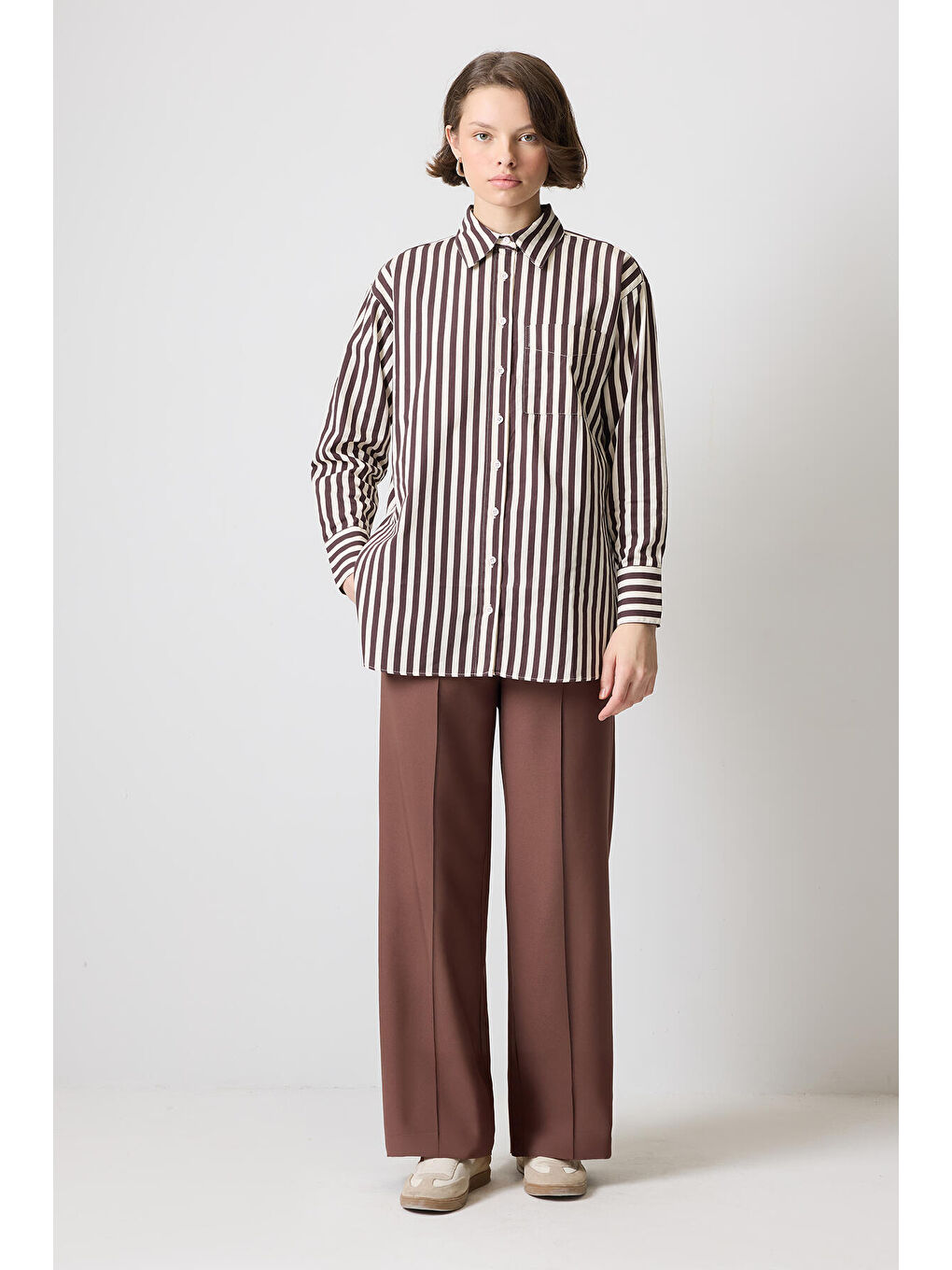 Kahverengi Çizgili Cepli Gömlek-1