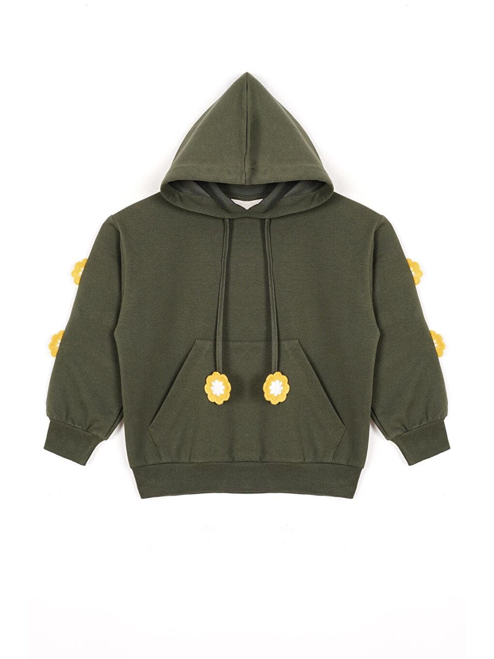 Kapüşonlu Uzun Kol Haki Renk Kız Çocuk Sweatshirt