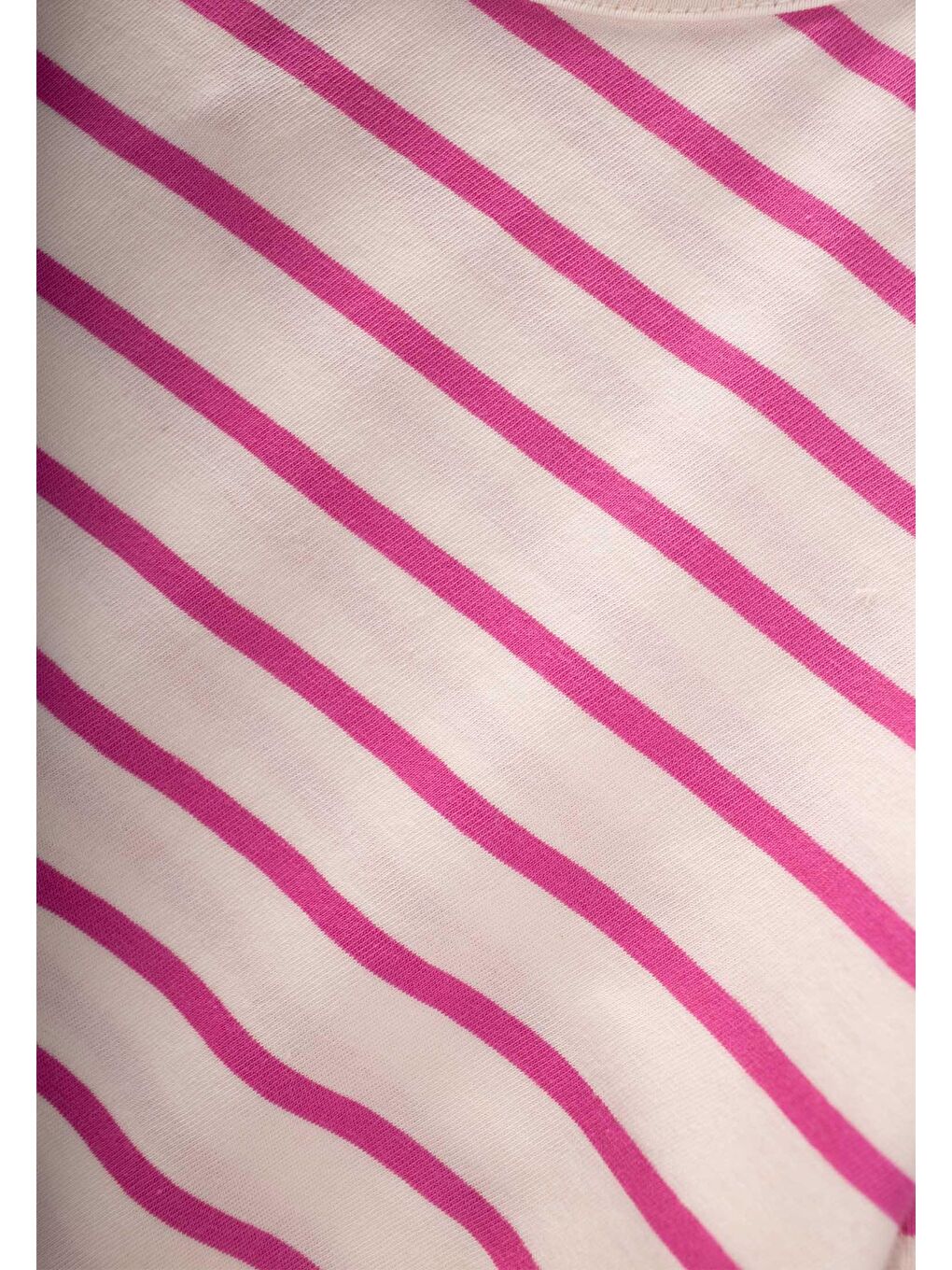 Çizgili Bağlamalı Kız T-Shırt 3-10 Yaş Fuşya Çizgili-2