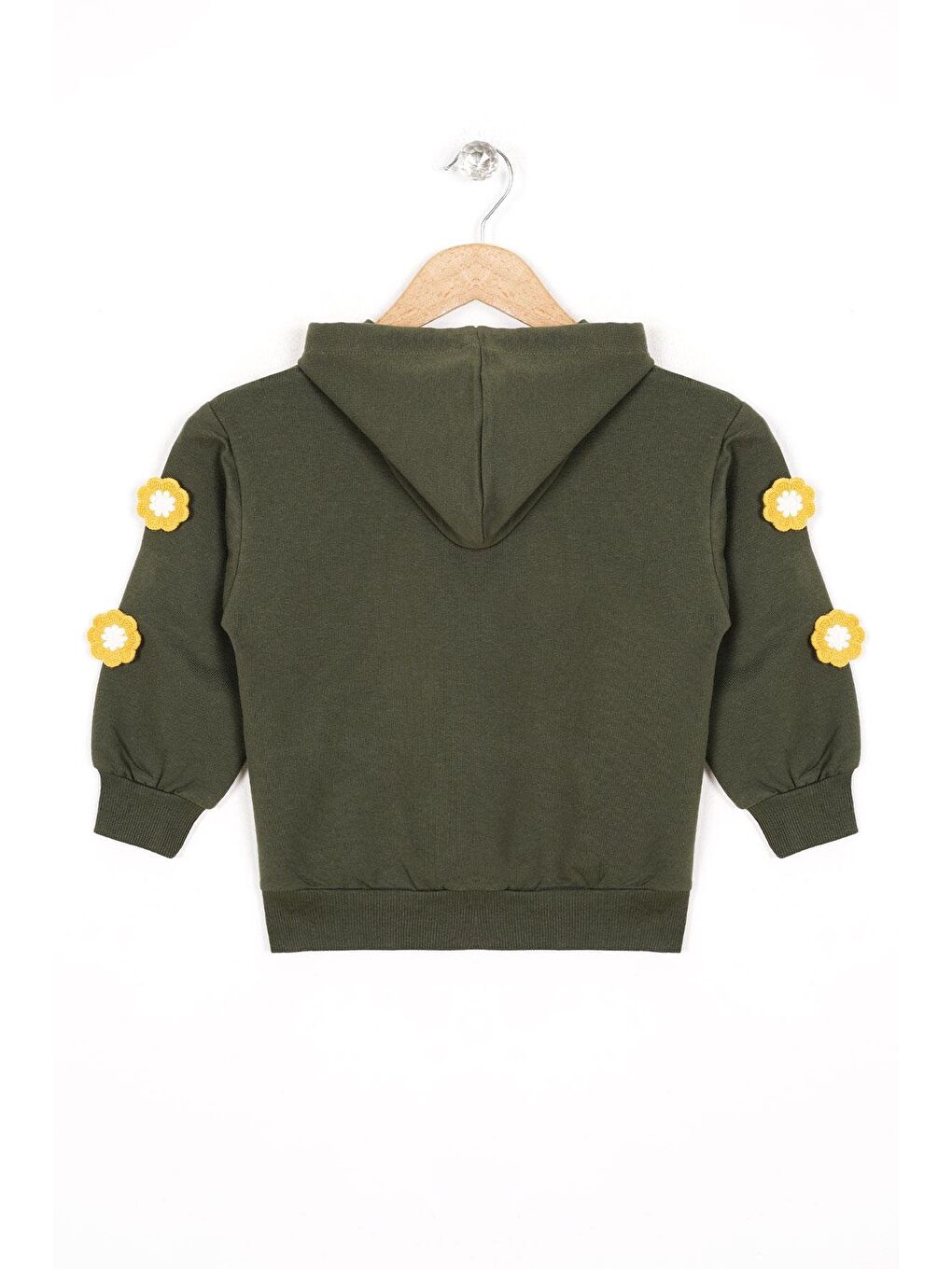 Kapüşonlu Uzun Kol Haki Renk Kız Çocuk Sweatshirt-1