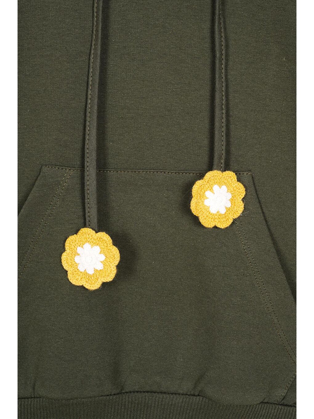 Kapüşonlu Uzun Kol Haki Renk Kız Çocuk Sweatshirt-2