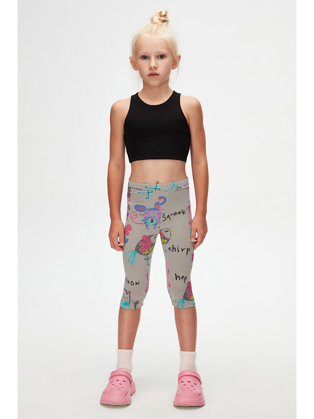 Gri 1 Kız Çocuk Chirping Animals Desen Kapri