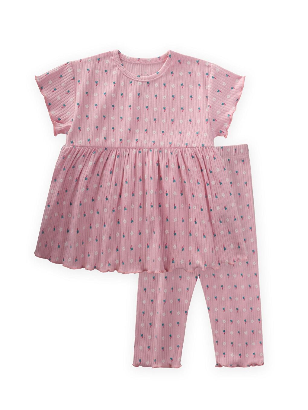 Desenli Fitilli Tunik Takım 1-8 Yaş Pembe