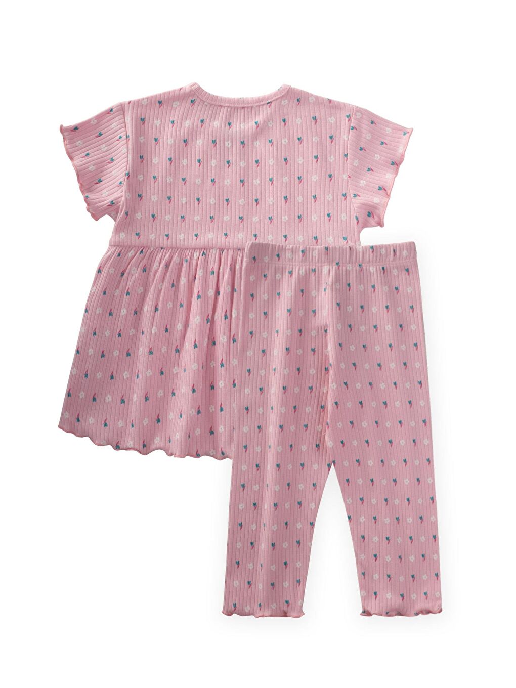 Desenli Fitilli Tunik Takım 1-8 Yaş Pembe-1