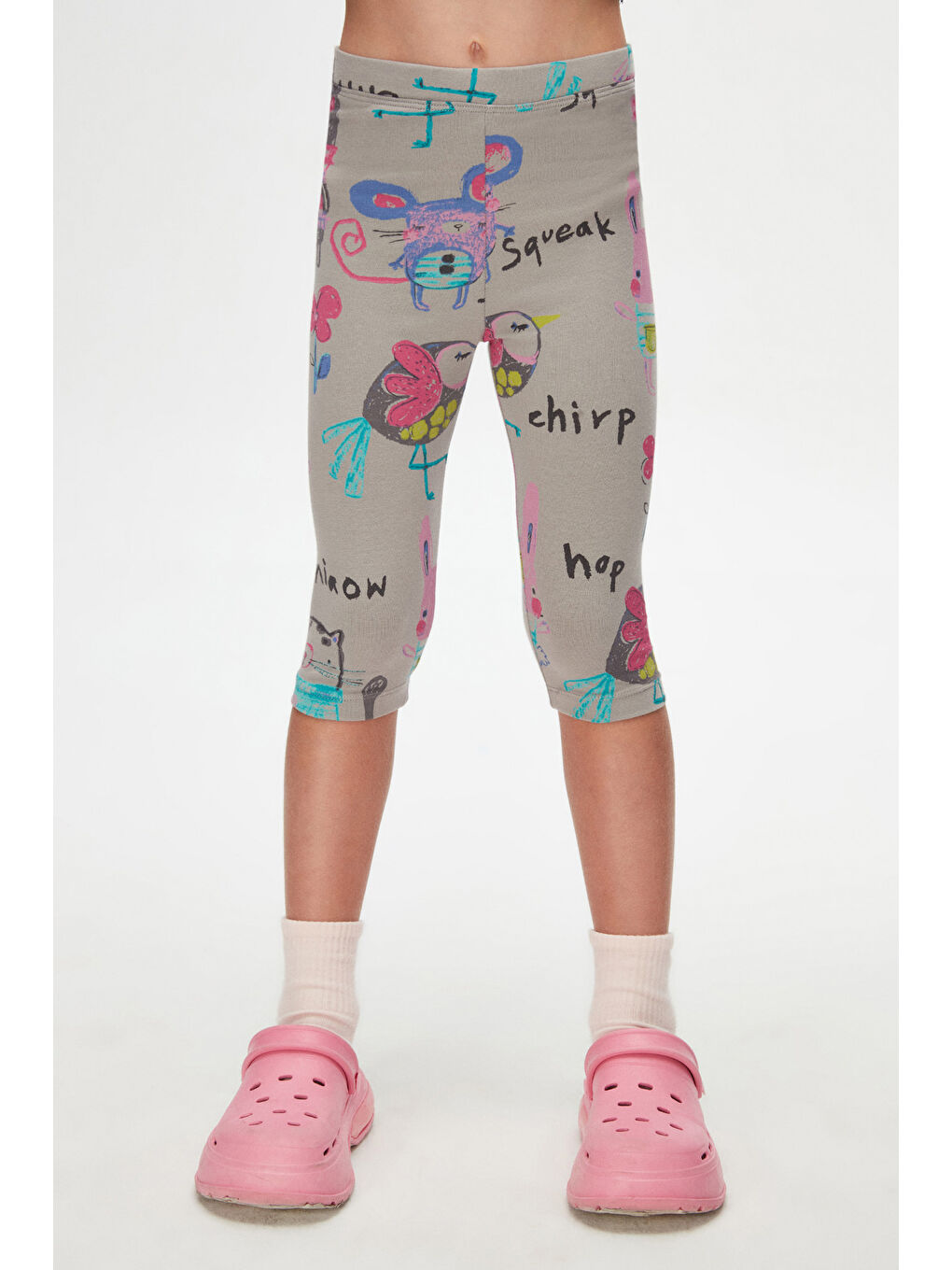 Gri 1 Kız Çocuk Chirping Animals Desen Kapri-1