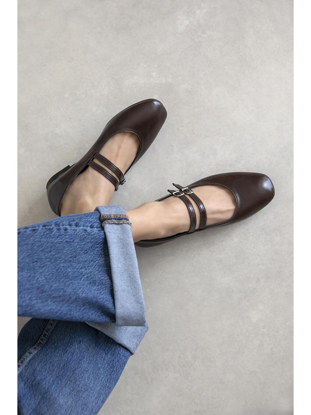 Kahverengi Elvira Kadın Kemer Detay Kırışık Deri Babet Kahve