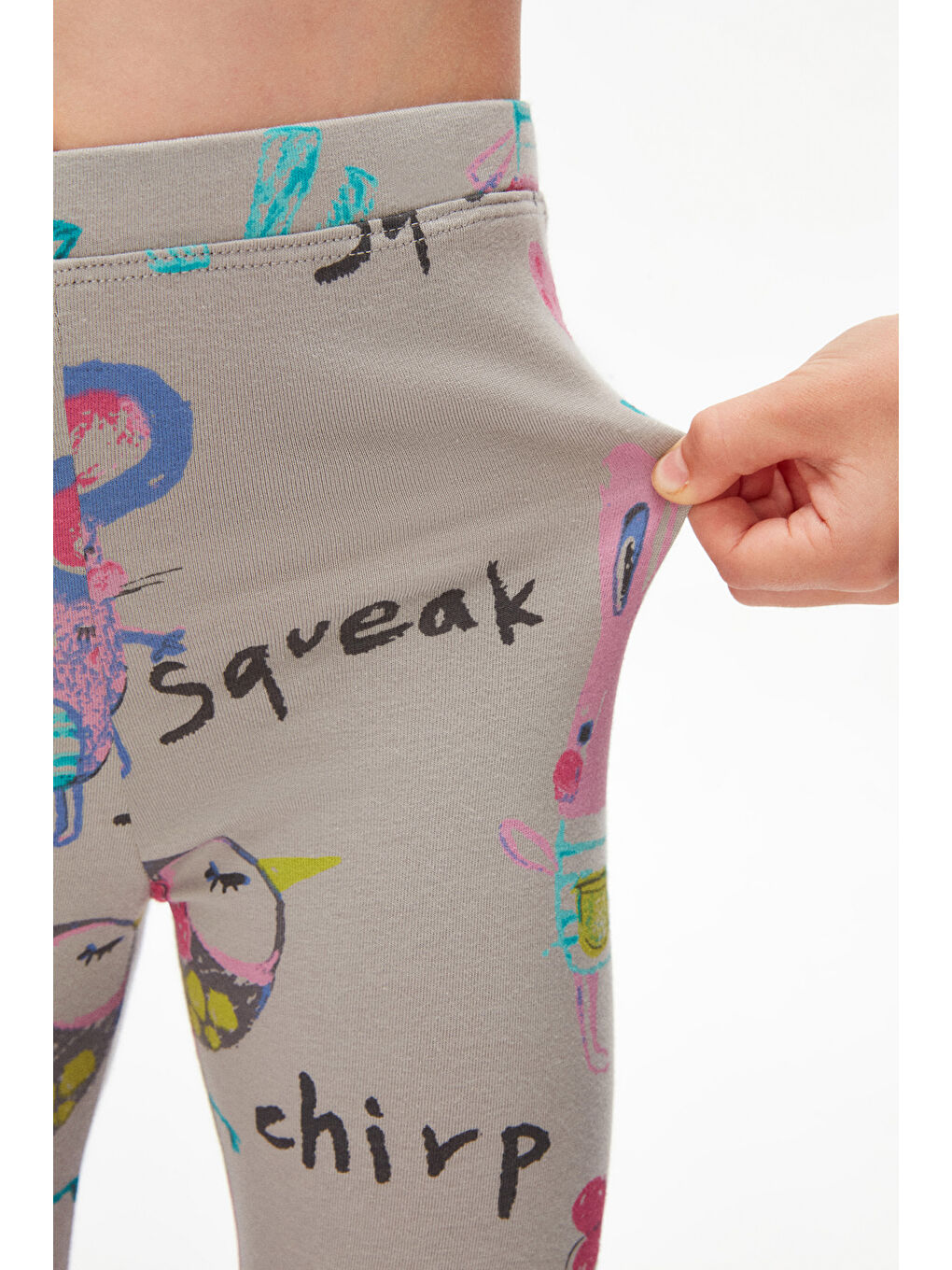 Gri 1 Kız Çocuk Chirping Animals Desen Kapri-2