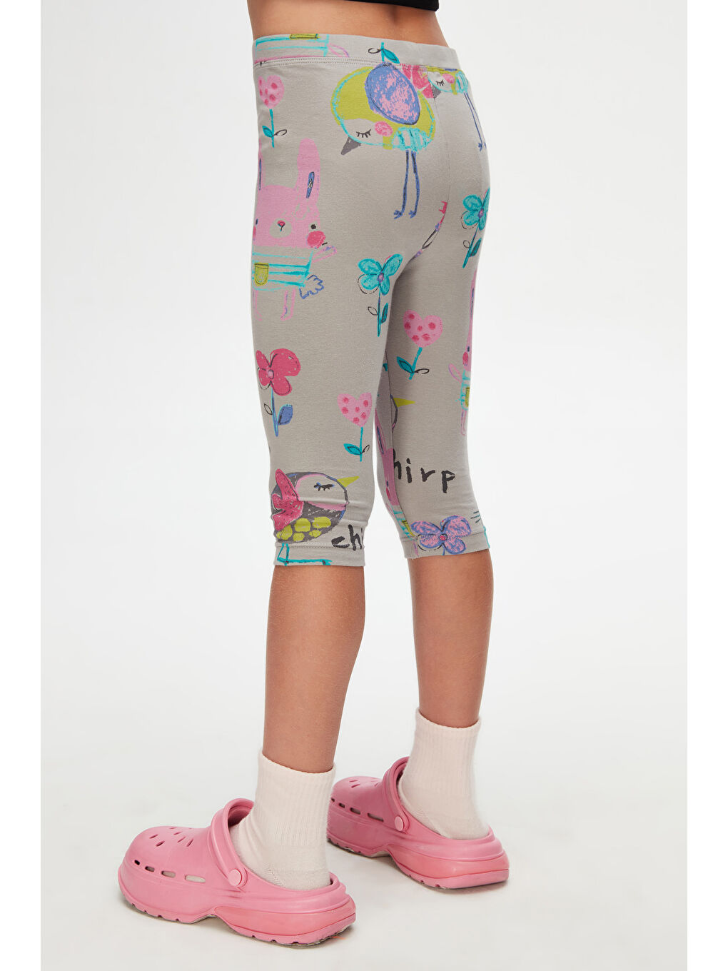 Gri 1 Kız Çocuk Chirping Animals Desen Kapri-3