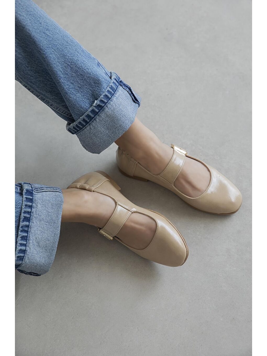 Bej Winny Kadın Toka Detay Deri Babet Ten-1