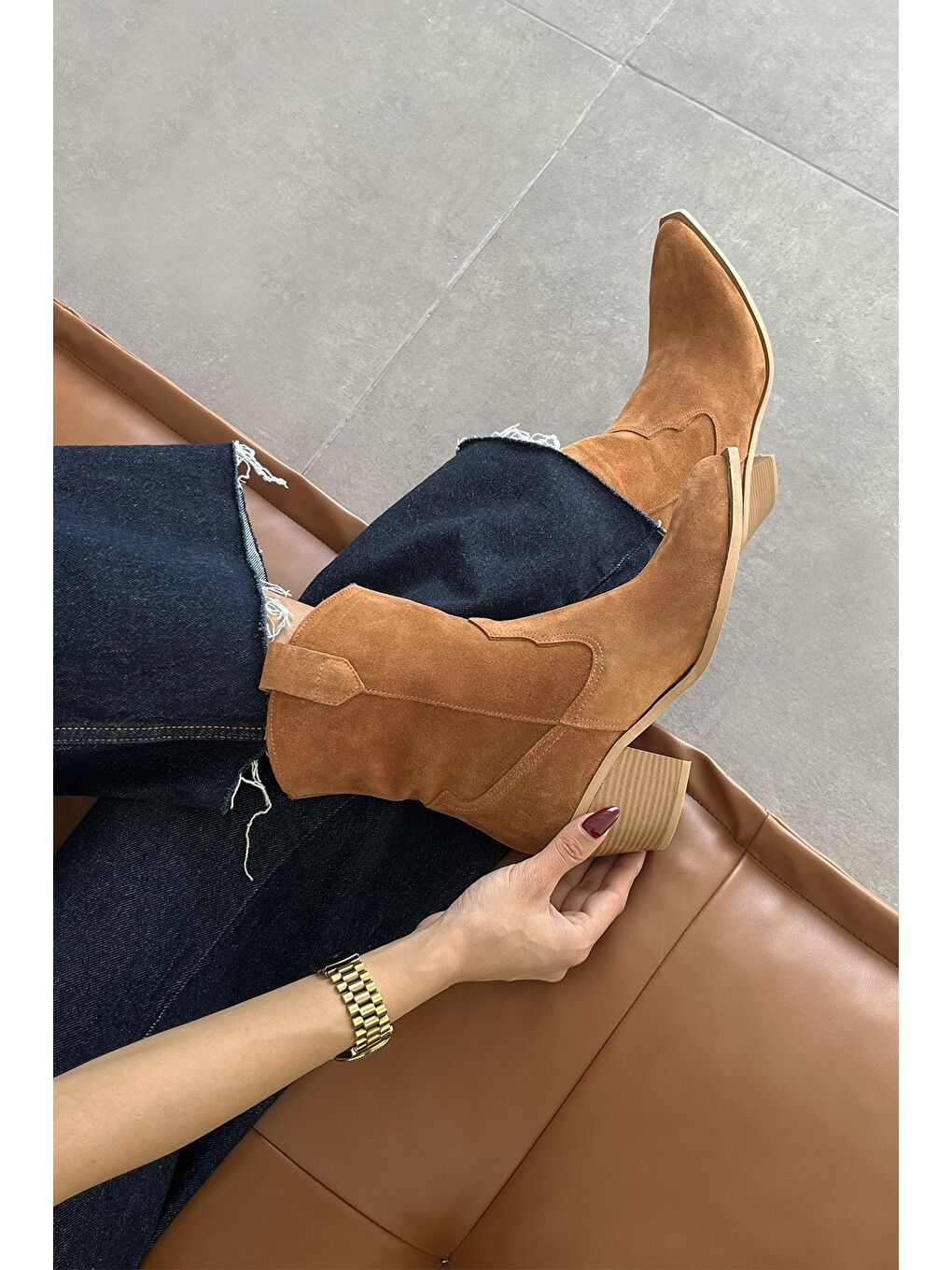 Kahverengi Mercury  Kadın Hakiki Deri Süet Topuklu Bot Taba