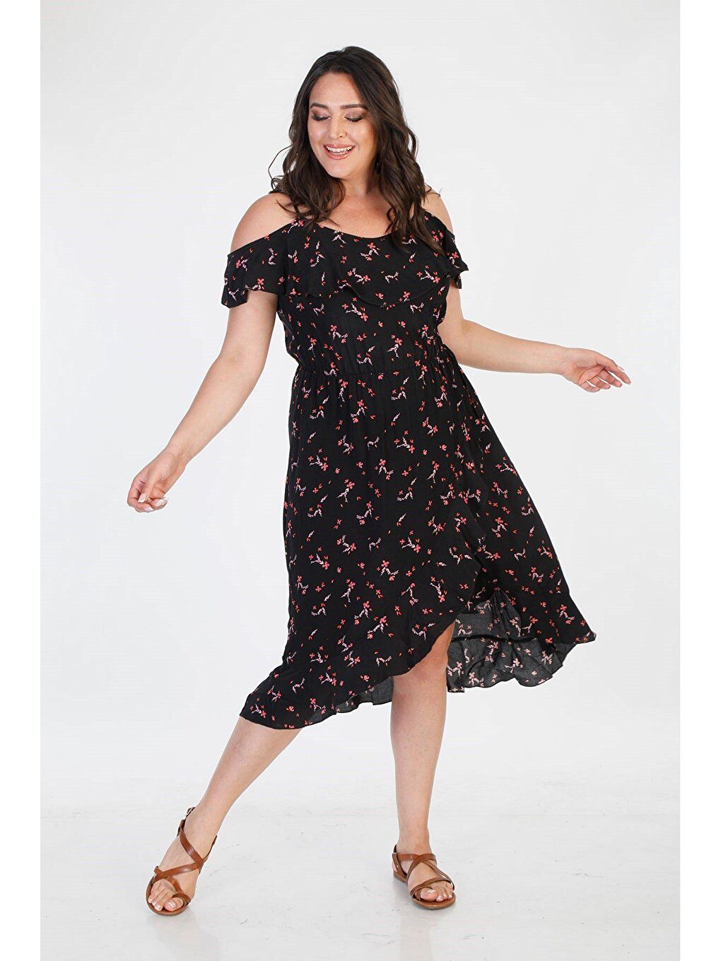 Siyah Volanlı Elbise-1