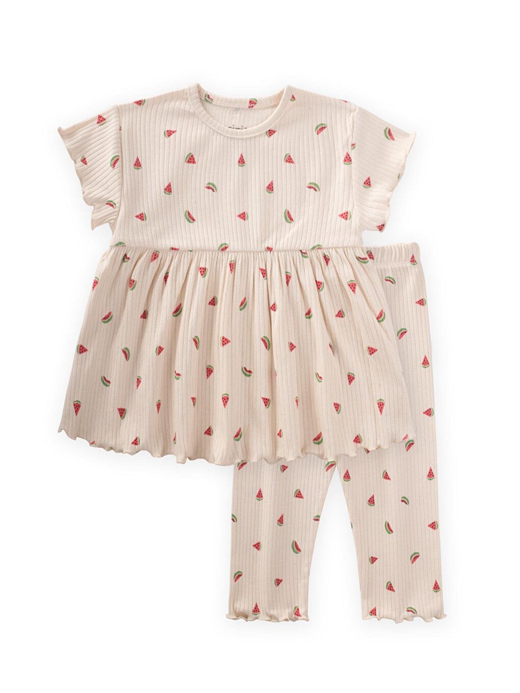 Desenli Fitilli Tunik Takım 1-8 Yaş A Bej