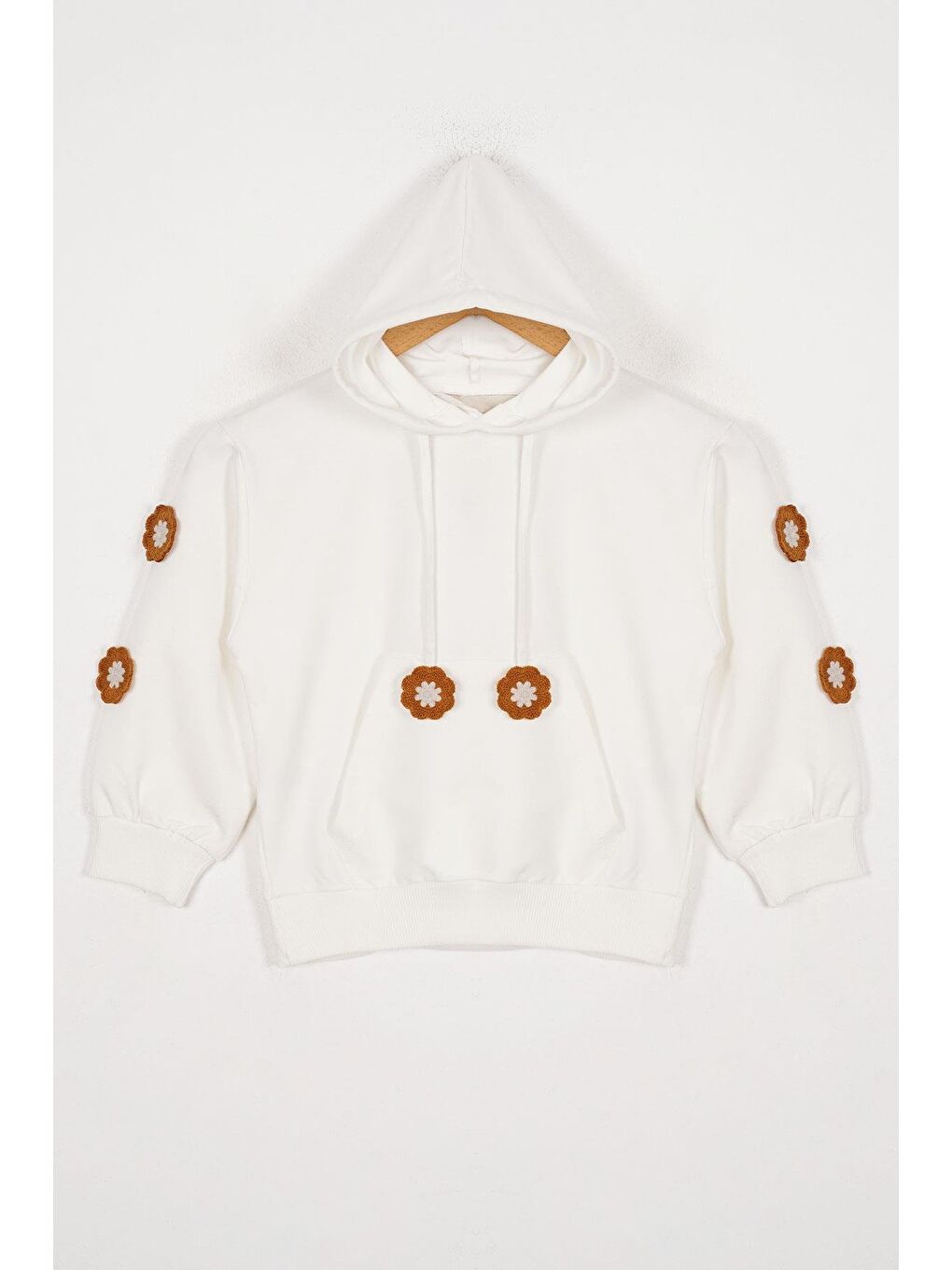 Kapüşonlu Uzun Kol Ekru Renk Kız Çocuk Sweatshirt