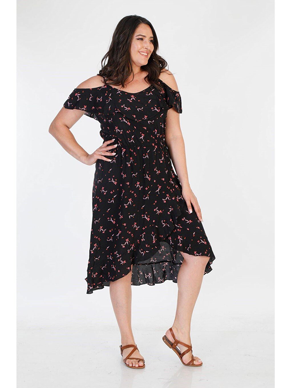 Siyah Volanlı Elbise-3