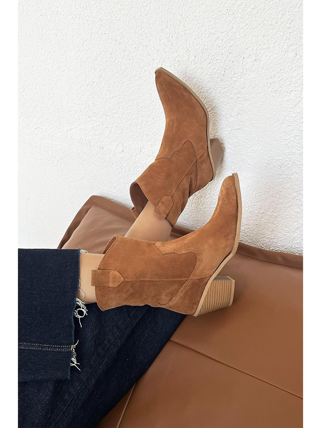 Kahverengi Mercury  Kadın Hakiki Deri Süet Topuklu Bot Taba-1