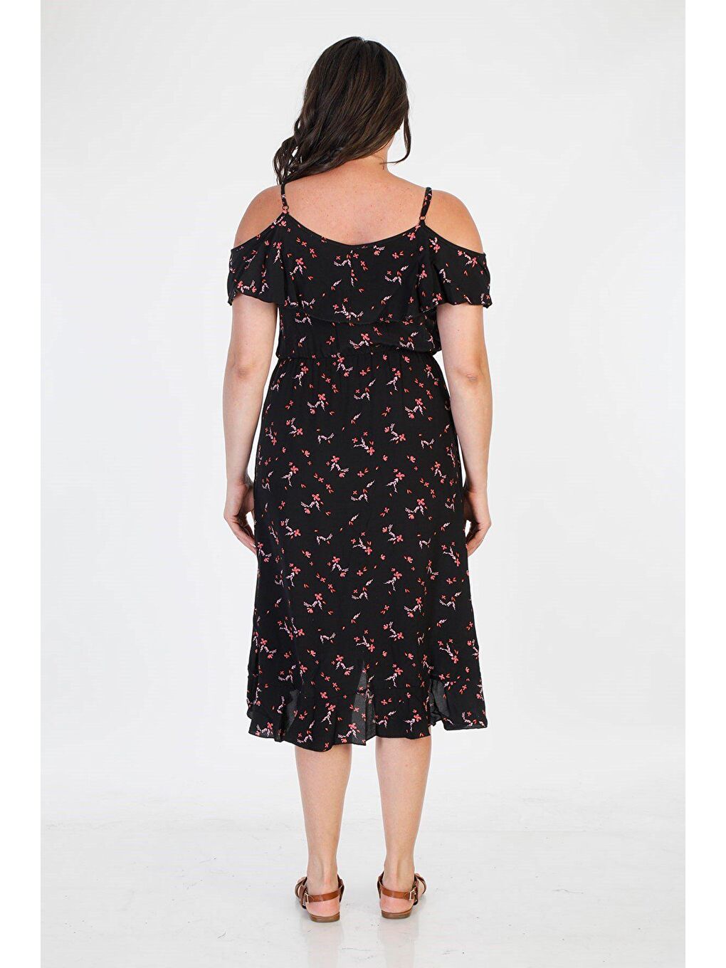 Siyah Volanlı Elbise-4