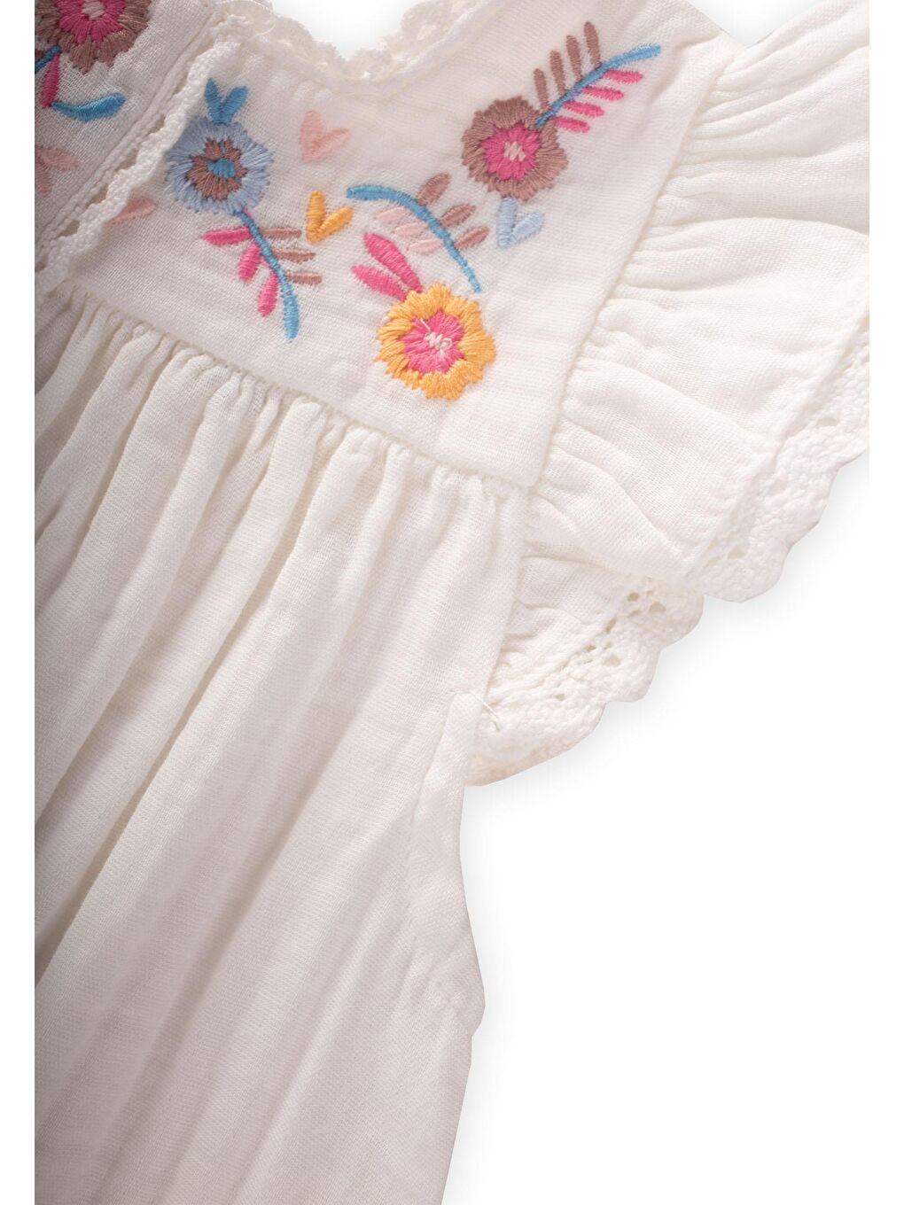 Nakışlı Organik Müslin Şalvarlı Takım 1-7 Yaş Ekru-2