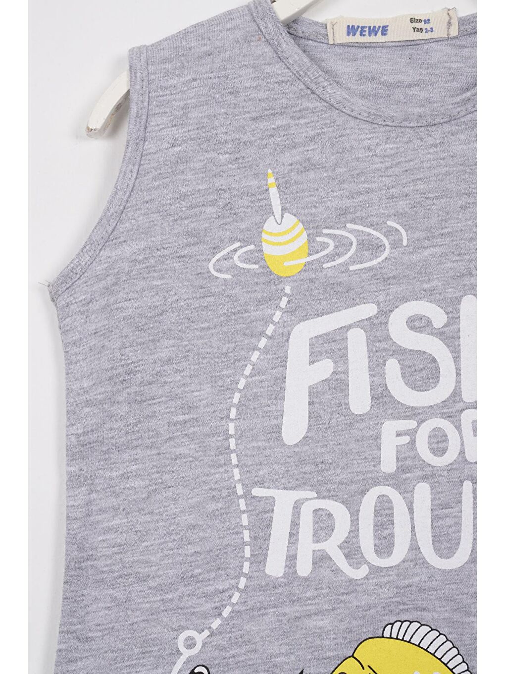 Fıshıng For Trouble Yazı Baskılı Gri Melanj Renk Erkek Çocuk Tshirt-1