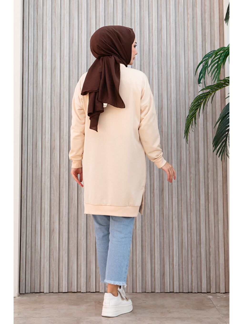 Ekru Armalı Yırtmaç Detaylı Vortex Tunik Krem - 27952-KREM-1