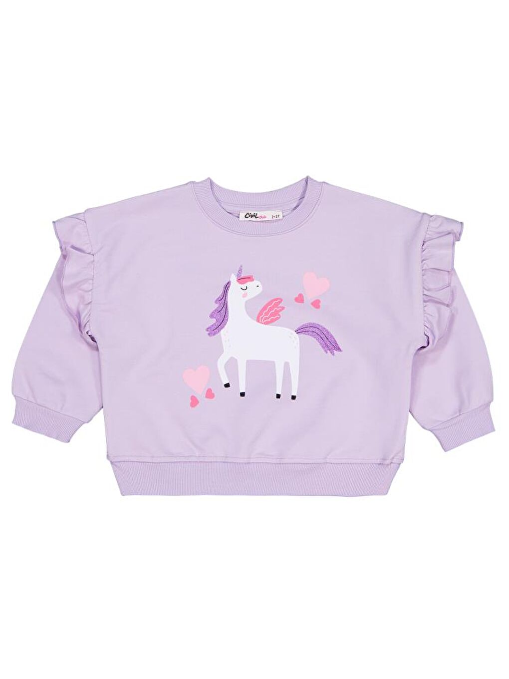 Girls Kalpli Baskılı 2-5 Yaş Sweatshirt - Lila 4-5 Yaş