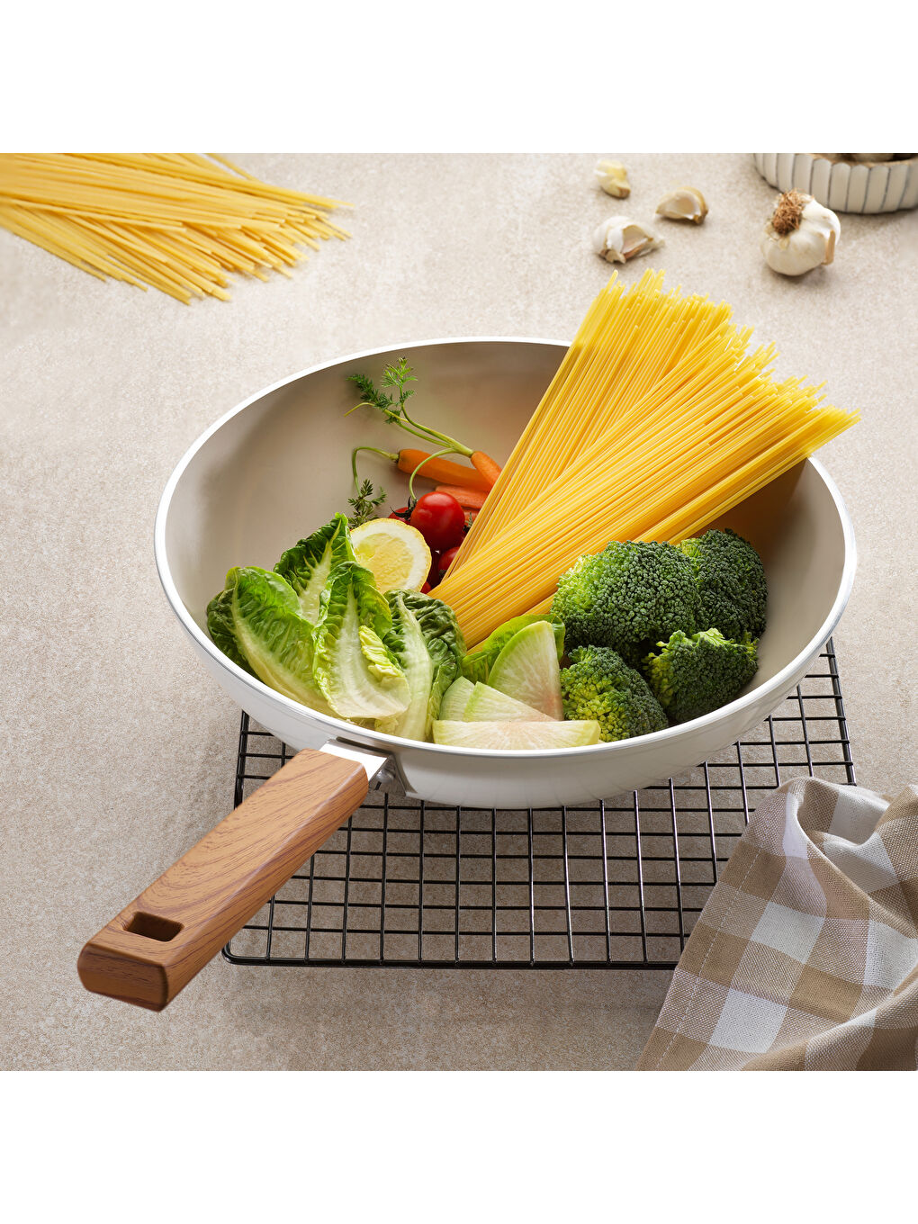 Ekru Ceramoni Seramik Wok Tava 28 Cm-Krem-3