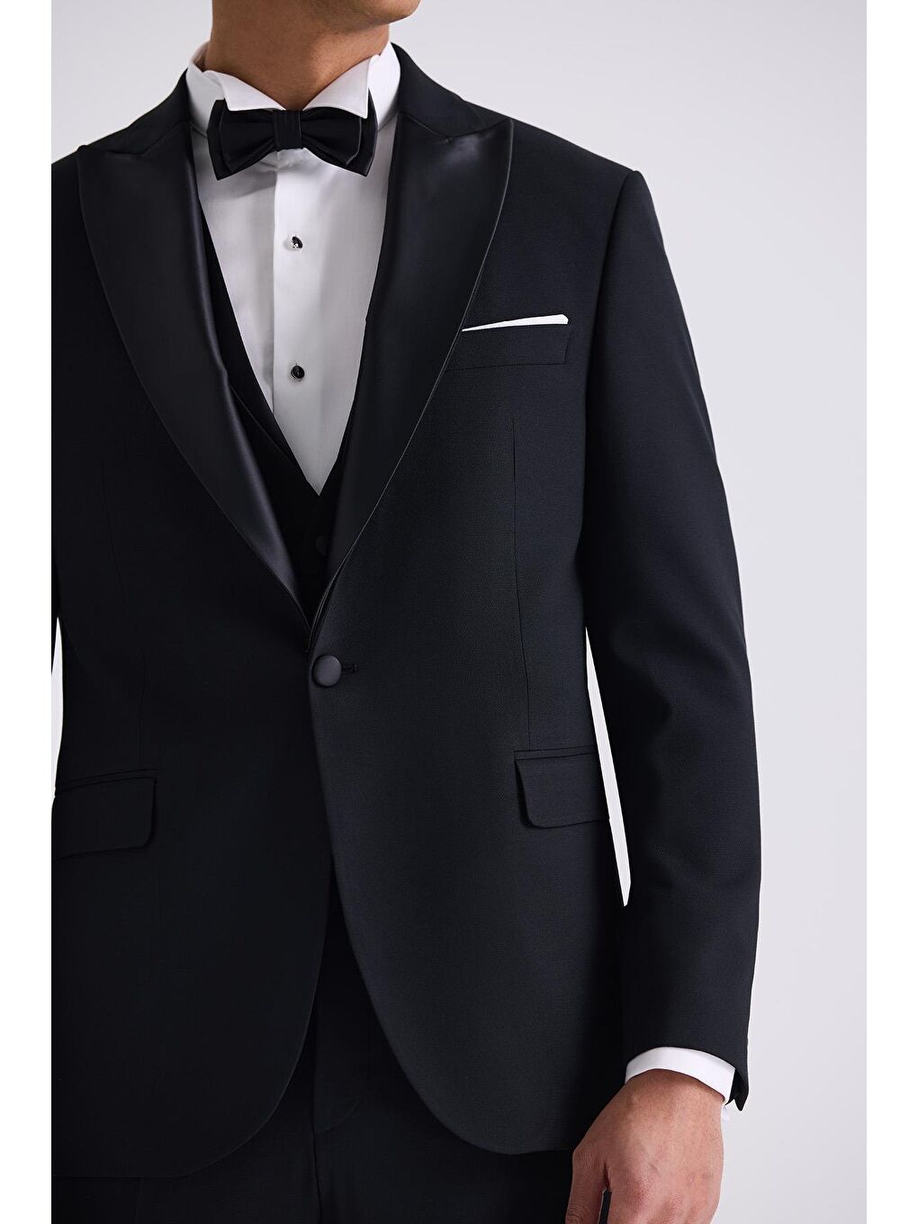 Siyah Slim Fit Sivri Yaka Smokin Takım Elbise-2