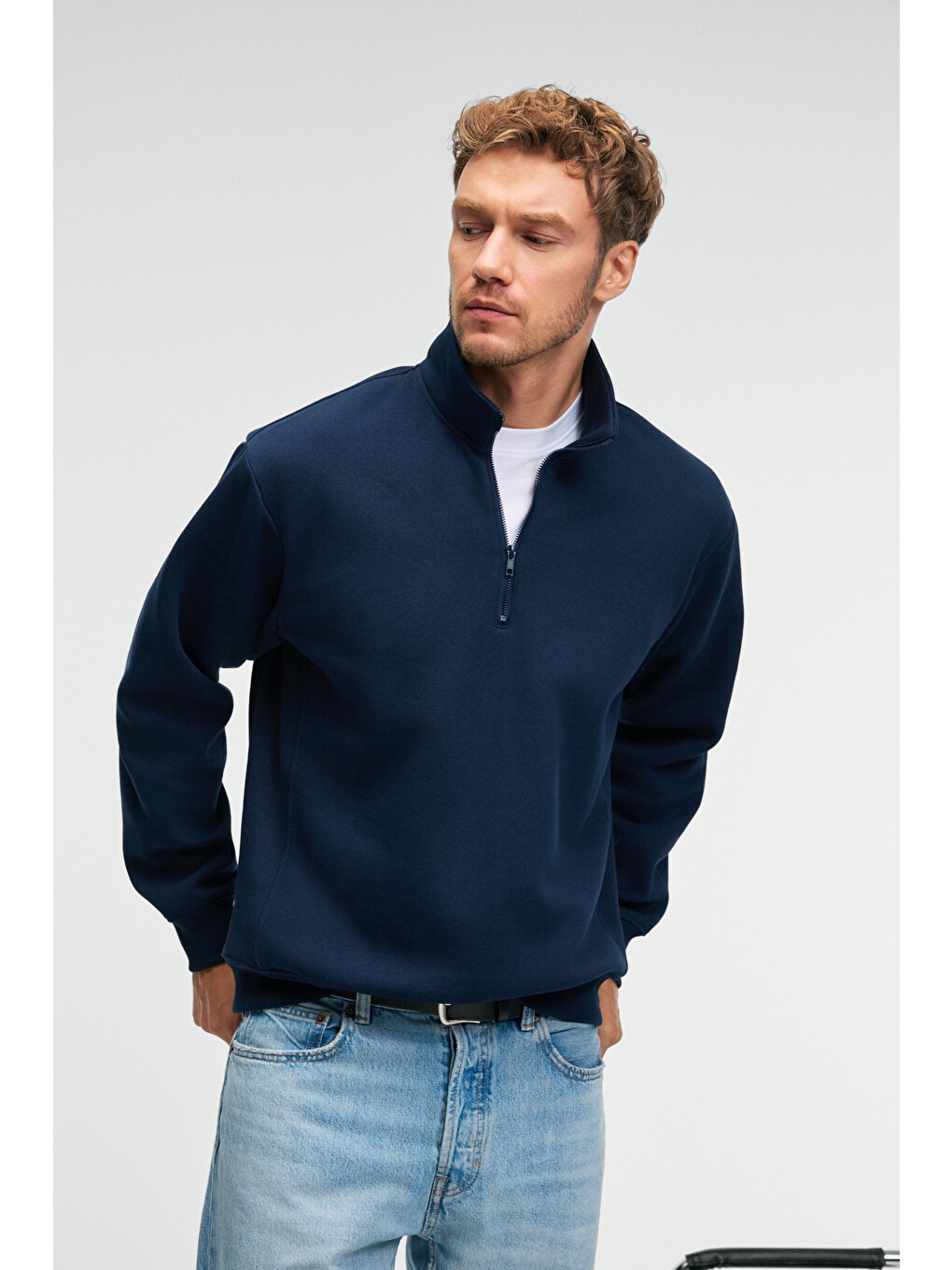 Lacivert BAXTER Erkek Dik Yakalı Fermuarlı Relaxed LACİVERT Sweatshirt