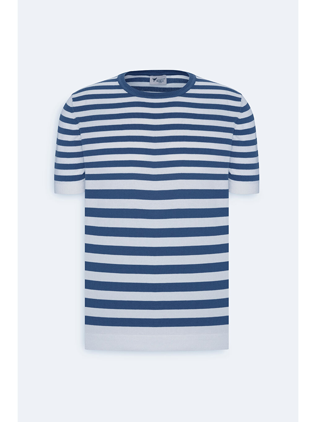 Erkek Lacivert-Beyaz Slim Fit Dar Kesim %100 Pamuk Çizgili Bisiklet Yaka Triko Tişört-6