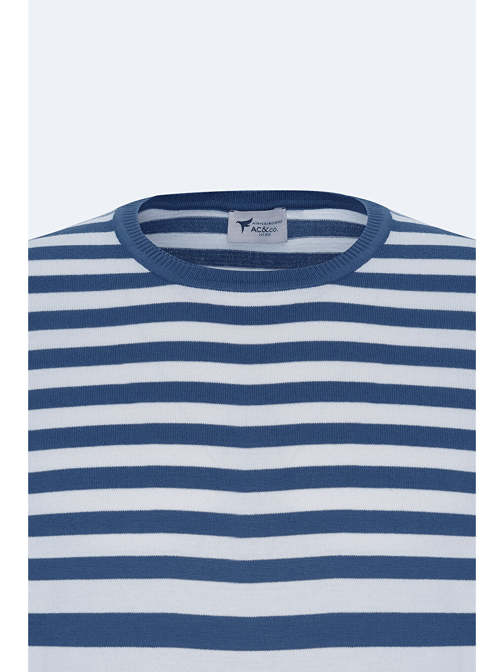 Erkek Lacivert-Beyaz Slim Fit Dar Kesim %100 Pamuk Çizgili Bisiklet Yaka Triko Tişört-7