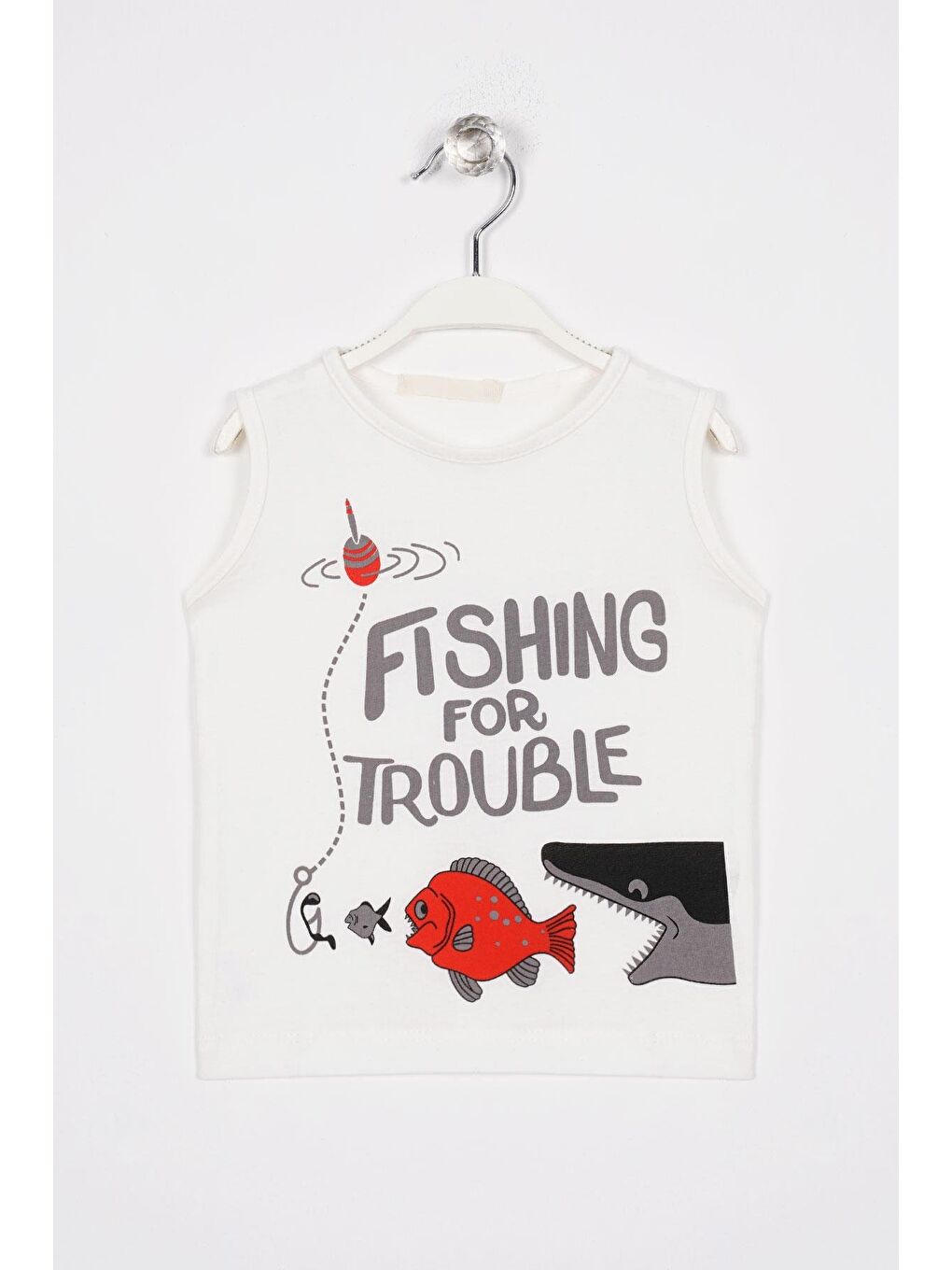 Fıshıng For Trouble Yazı Baskılı Ekru Renk Erkek Çocuk Tshirt