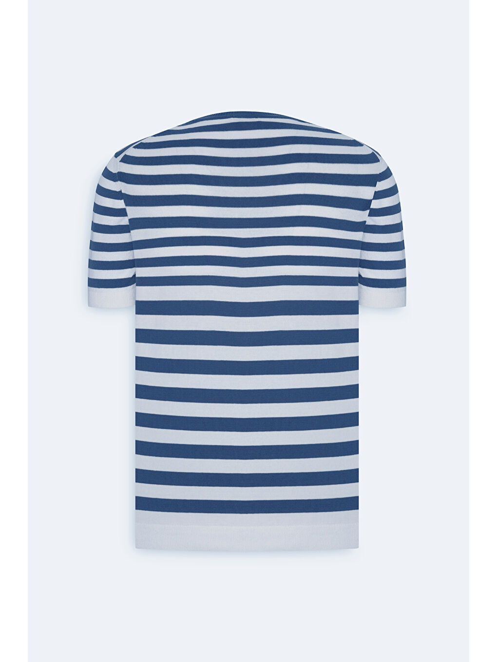 Erkek Lacivert-Beyaz Slim Fit Dar Kesim %100 Pamuk Çizgili Bisiklet Yaka Triko Tişört-9