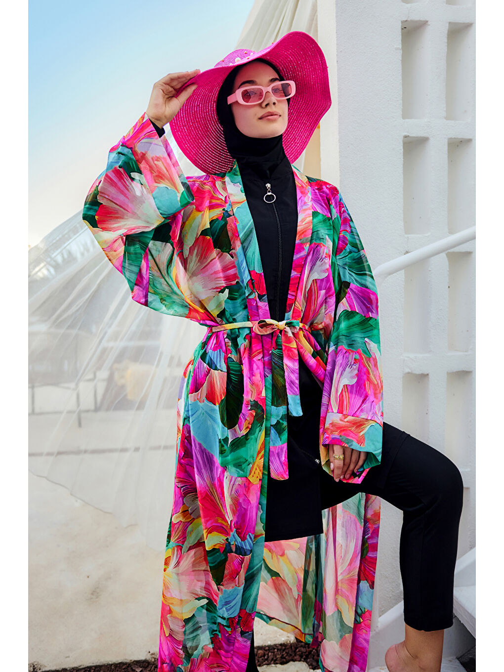 Remsa Tesettür Mayo Üzerine Tek Kaftan Kimono Pareo Pembe01 RP033 Ayşe-2