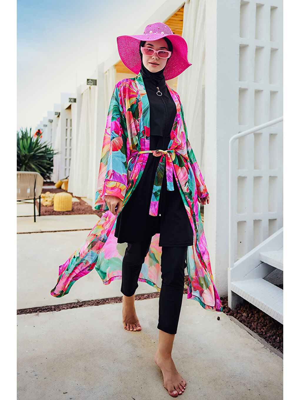 Remsa Tesettür Mayo Üzerine Tek Kaftan Kimono Pareo Pembe01 RP033 Ayşe-3