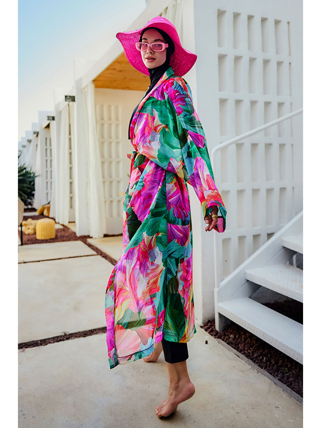 Remsa Tesettür Mayo Üzerine Tek Kaftan Kimono Pareo Pembe01 RP033 Ayşe-4