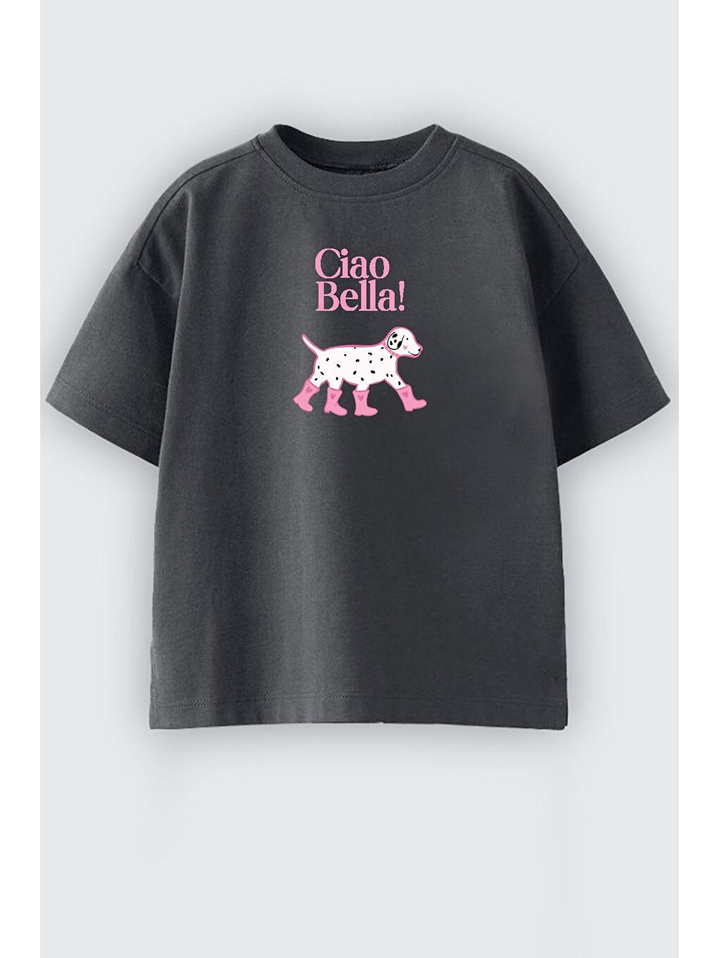 Antrasit Kız Çocuk Köpek Baskılı Tshirt