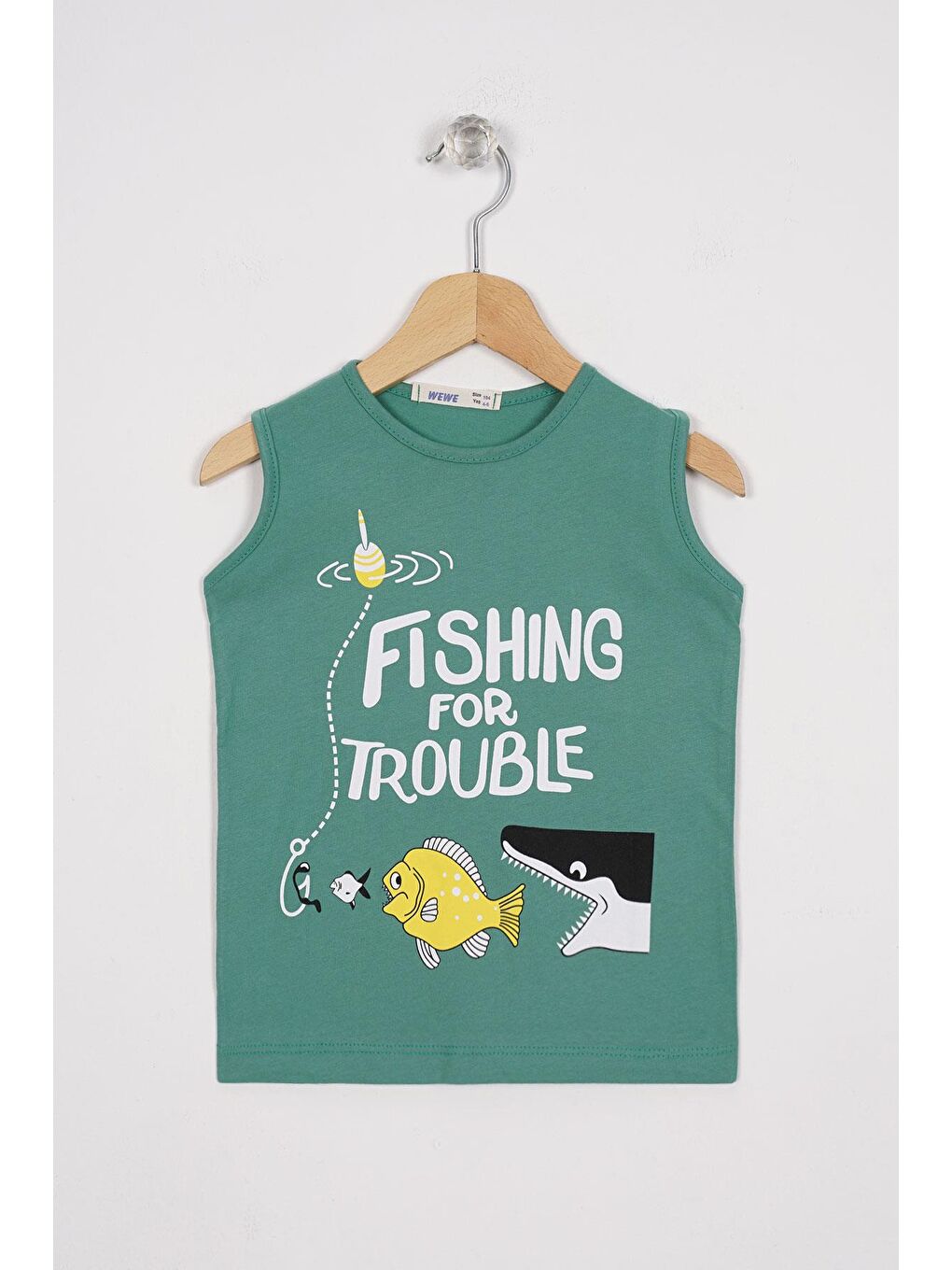 Fıshıng For Trouble Yazı Baskılı Çağla Yeşili Renk Erkek Çocuk Tshirt