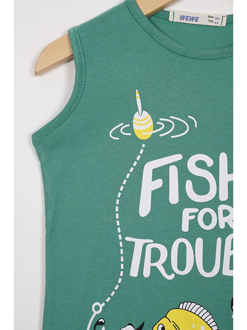 Fıshıng For Trouble Yazı Baskılı Çağla Yeşili Renk Erkek Çocuk Tshirt-1
