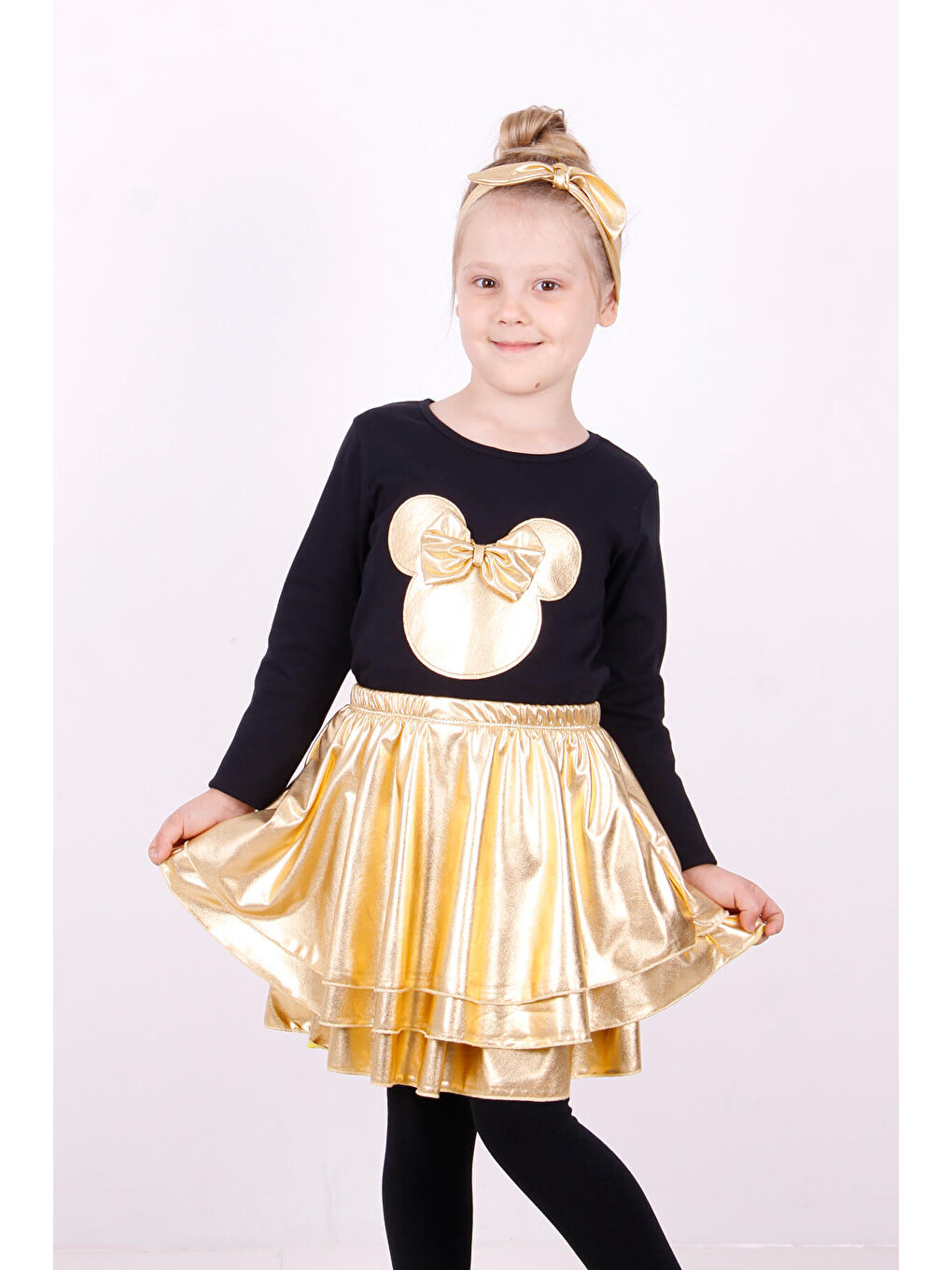 Siyah Kız Çocuk Fiyonk Detaylı Balerin Takımı-3