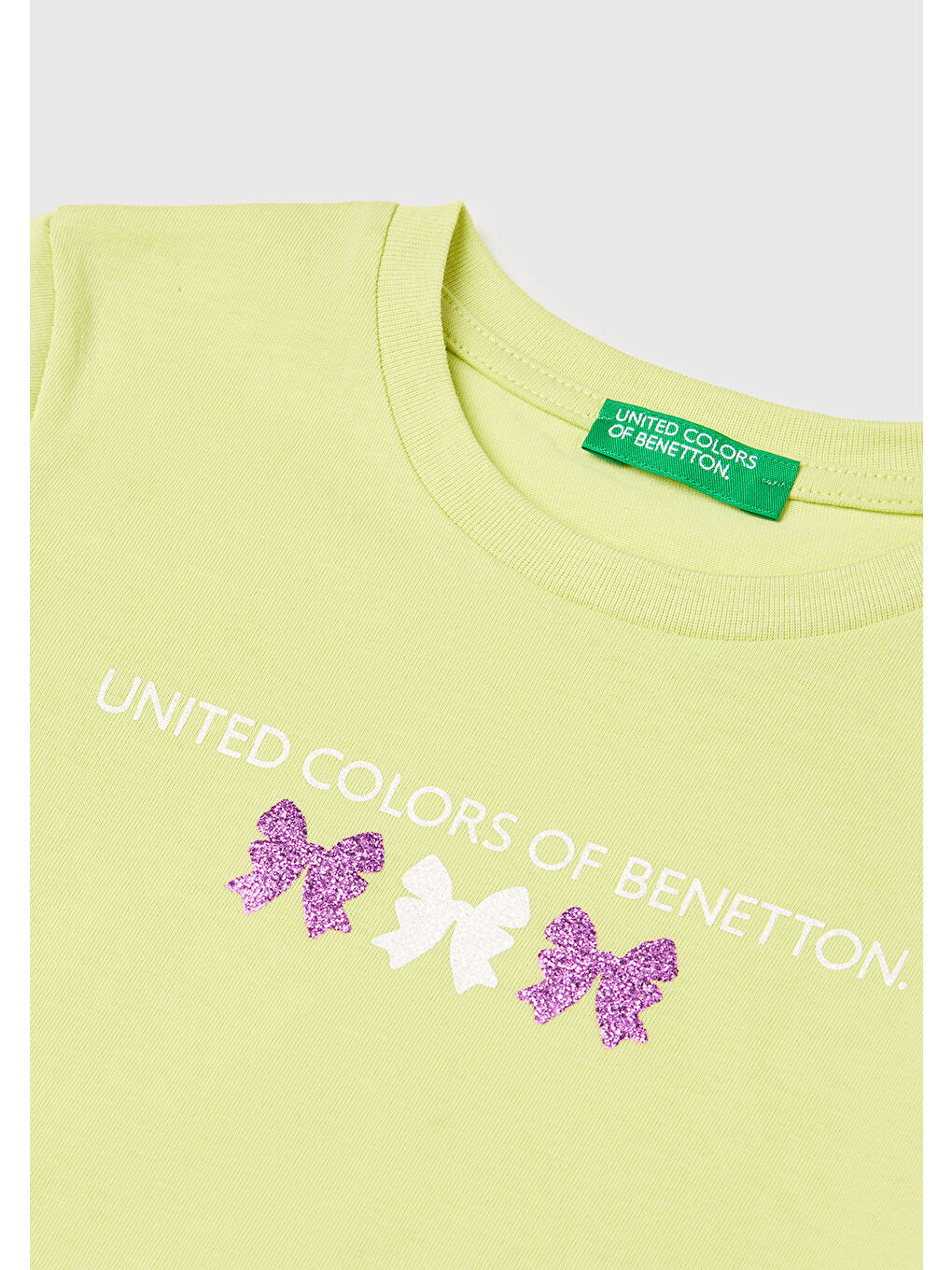 Kız Çocuk Sarı Simli Grafik Baskılı Kısa Kollu Ribanalı Yaka T-Shirt-2