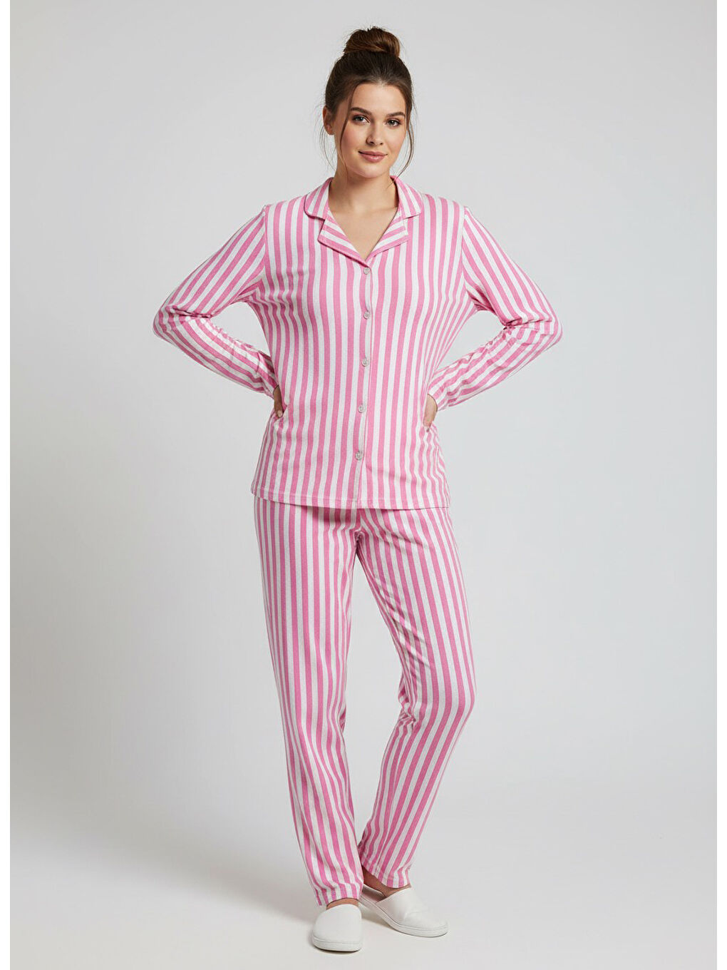 Çizgili Pijama Takımı Pembe - 27940-PEMBE