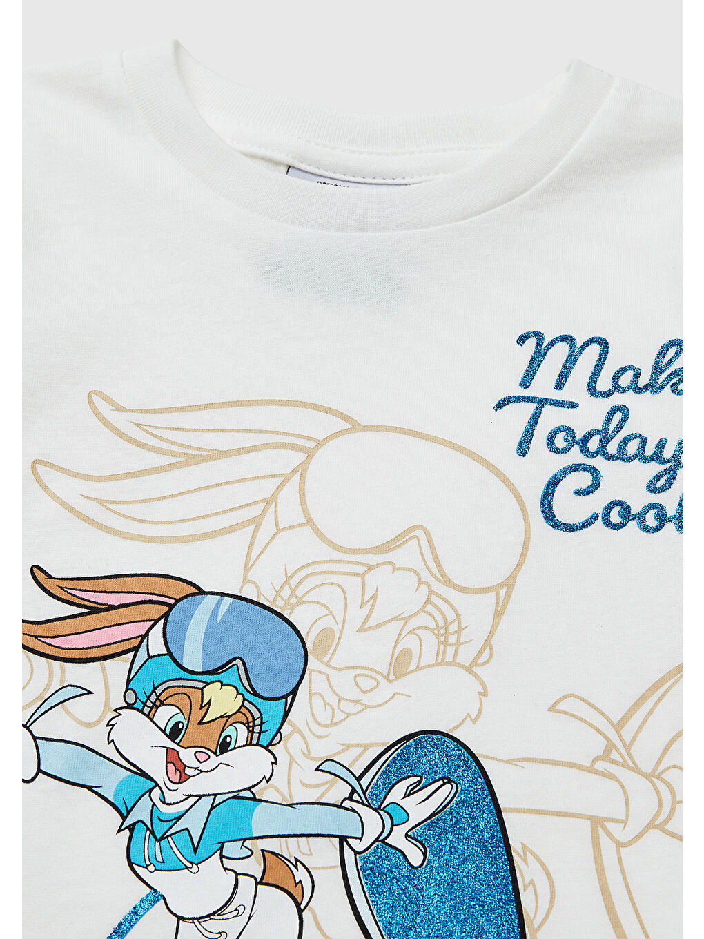 Kız Çocuk Beyaz Looney Tunes Baskılı Yuvarlak Yaka Uzun Kollu T-Shirt-2